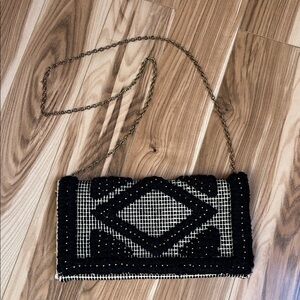Black, white, gold embellishment woven clutch / bag